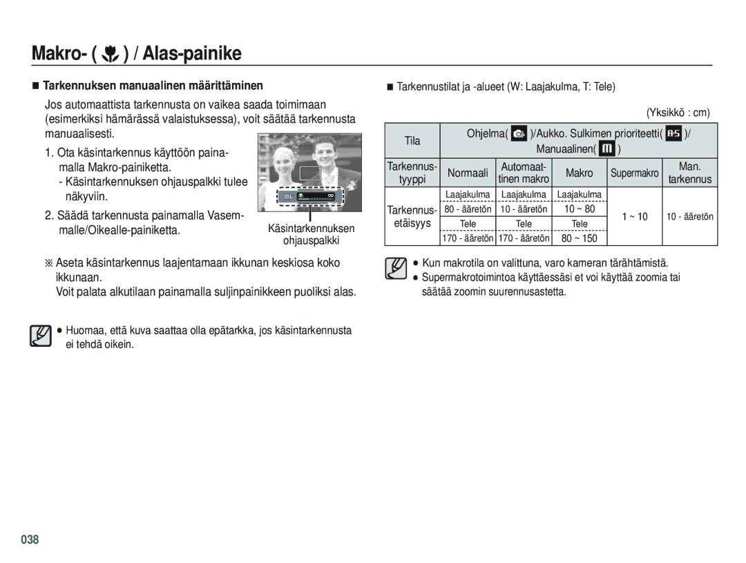 Samsung EC-WB5000BPBE2 manual Makro- / Alas-painike 