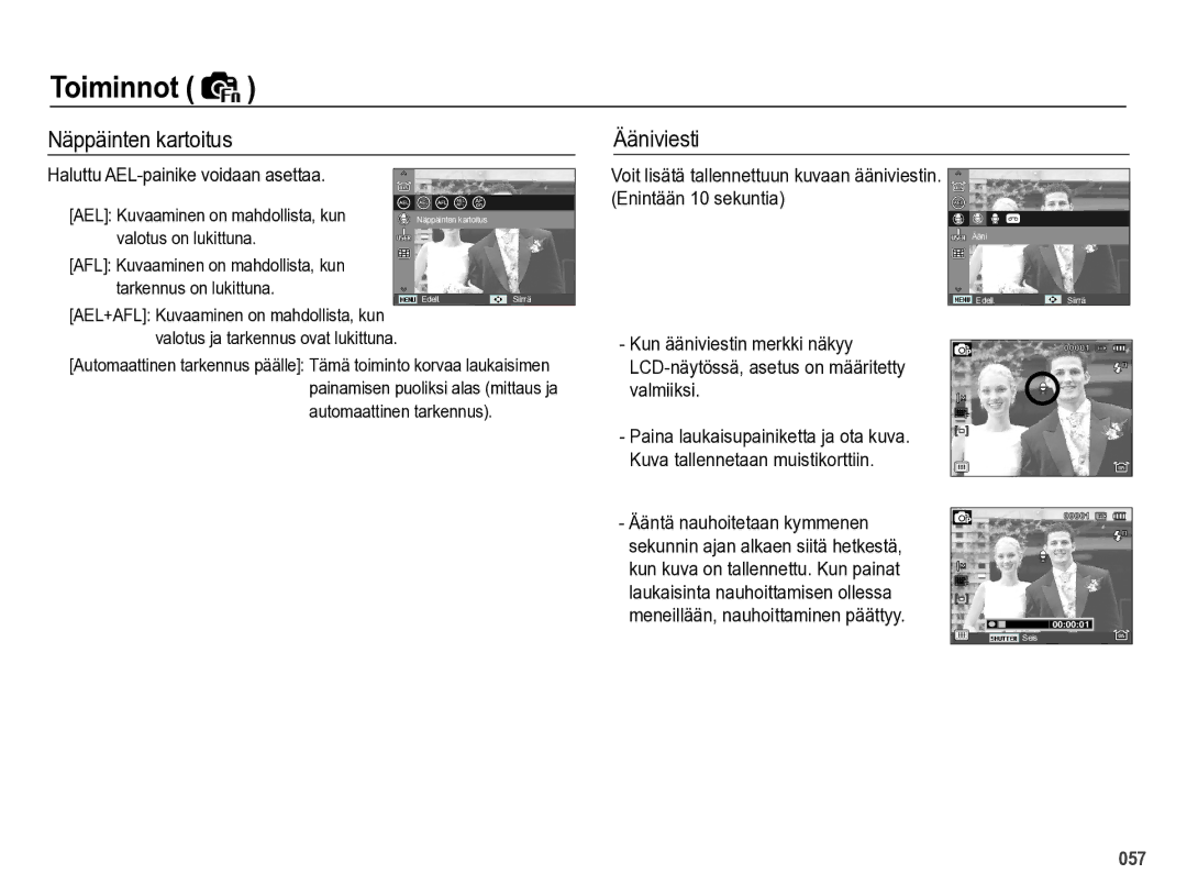 Samsung EC-WB5000BPBE2 Näppäinten kartoitus Ääniviesti, Haluttu AEL-painike voidaan asettaa, Kun ääniviestin merkki näkyy 