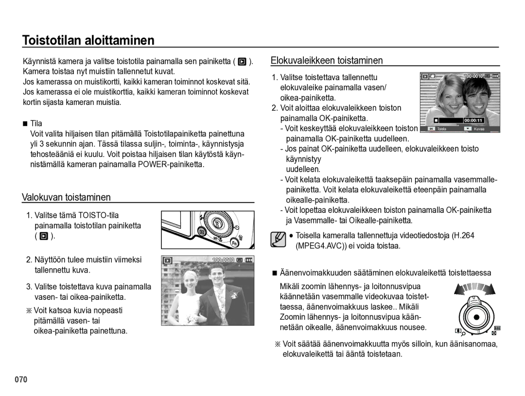 Samsung EC-WB5000BPBE2 manual Toistotilan aloittaminen, Valokuvan toistaminen, Elokuvaleikkeen toistaminen, Tila 