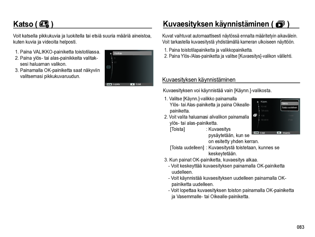 Samsung EC-WB5000BPBE2 manual Katso, Kuvaesityksen käynnistäminen  