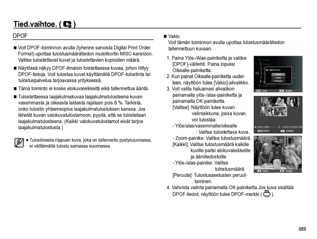 Samsung EC-WB5000BPBE2 manual Voit valita haluamasi alivalikon, Taminen, Kun painat Oikealle-painiketta uudel 