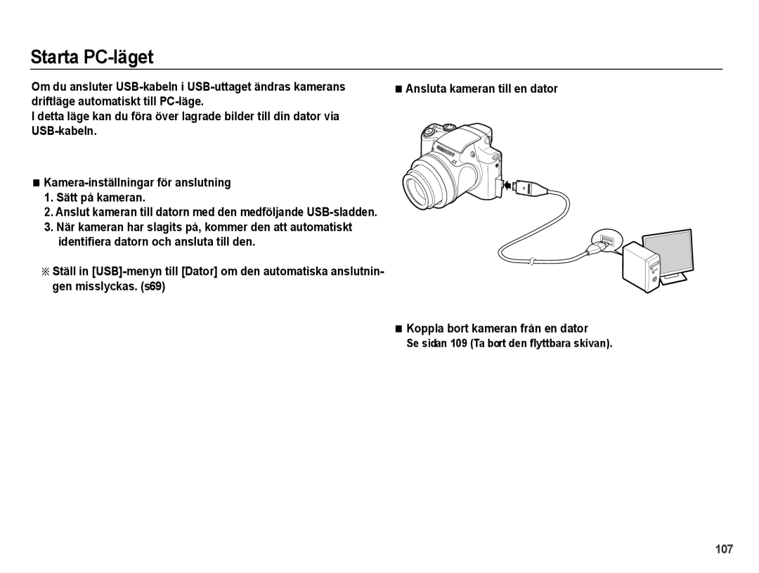 Samsung EC-WB5000BPBE2 manual Starta PC-läget, Se sidan 109 Ta bort den flyttbara skivan 