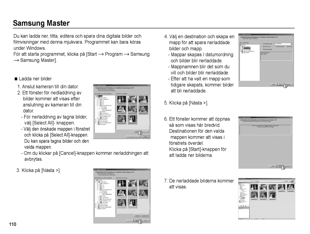 Samsung EC-WB5000BPBE2 manual Samsung Master, Välj den önskade mappen i fönstret, De nerladdade bilderna kommer att visas 