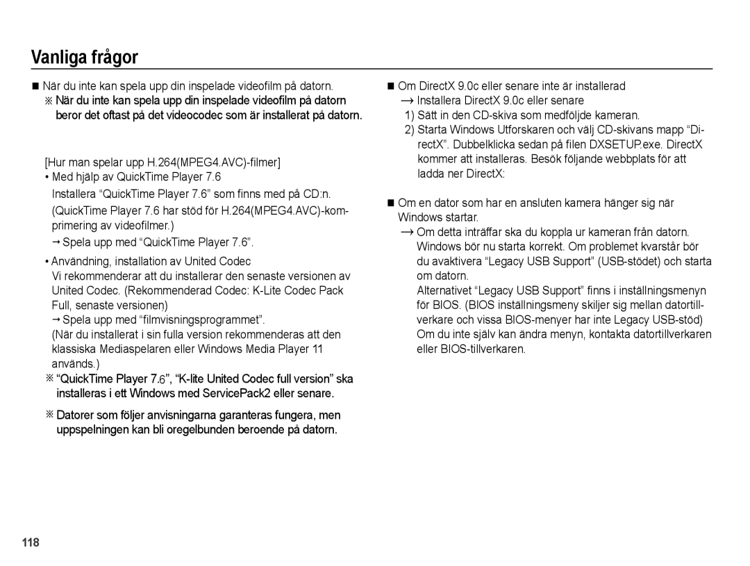 Samsung EC-WB5000BPBE2 manual När du inte kan spela upp din inspelade videofilm på datorn 