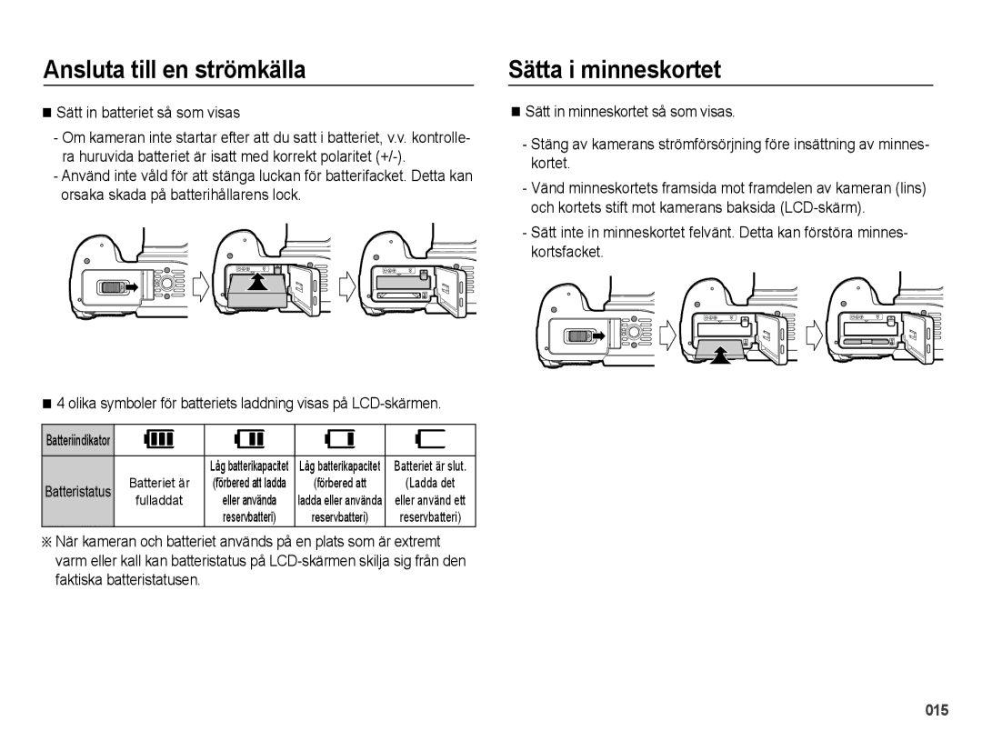 Samsung EC-WB5000BPBE2 manual Sätta i minneskortet, Sätt in batteriet så som visas 