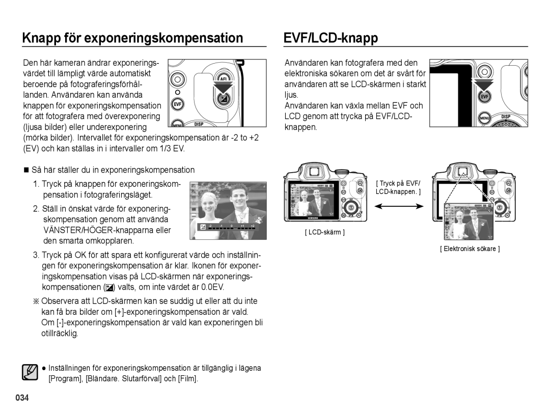 Samsung EC-WB5000BPBE2 manual Knapp för exponeringskompensation, EVF/LCD-knapp 