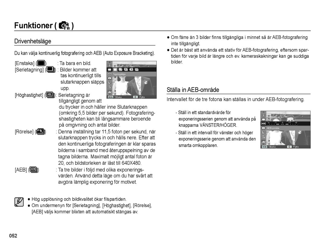 Samsung EC-WB5000BPBE2 manual Drivenhetsläge, Ställa in AEB-område 