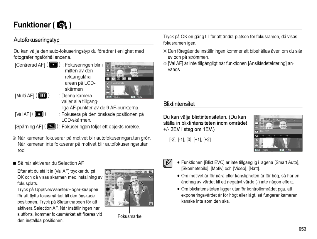 Samsung EC-WB5000BPBE2 manual Autofokuseringstyp, Blixtintensitet 