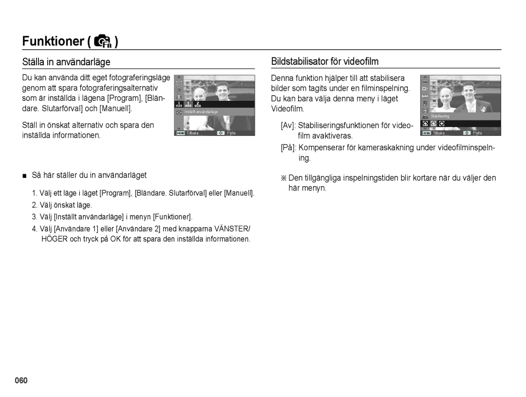 Samsung EC-WB5000BPBE2 manual Ställa in användarläge Bildstabilisator för video¿lm 