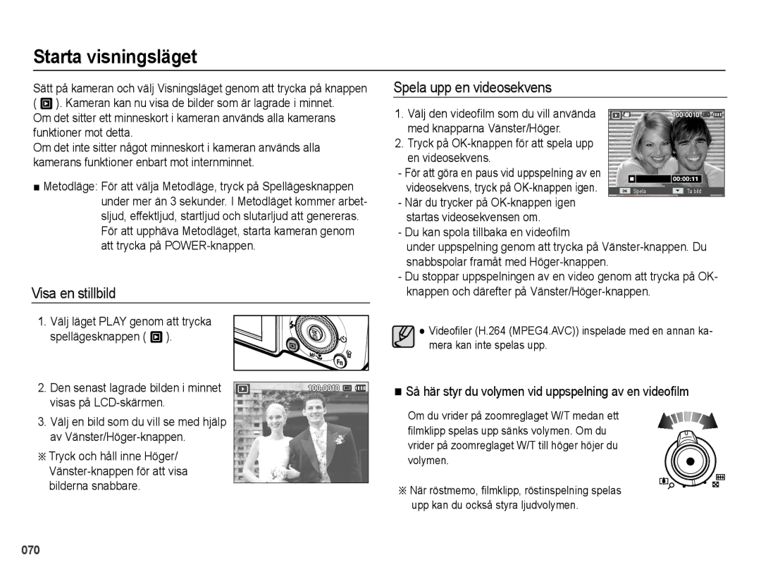 Samsung EC-WB5000BPBE2 manual Starta visningsläget, Visa en stillbild, Spela upp en videosekvens 