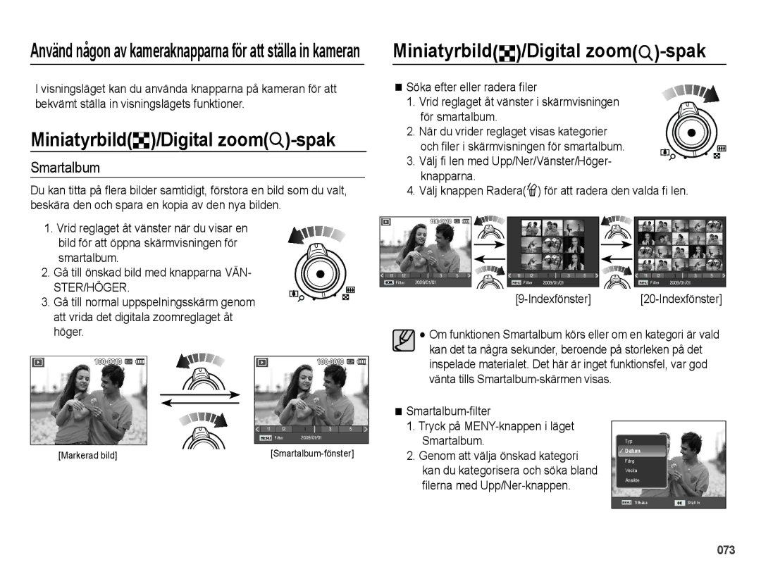 Samsung EC-WB5000BPBE2 manual Miniatyrbildº/Digital zoomí-spak, Smartalbum, Höger 