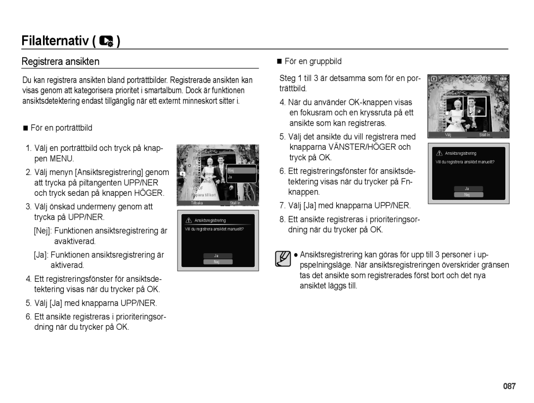 Samsung EC-WB5000BPBE2 manual Registrera ansikten 