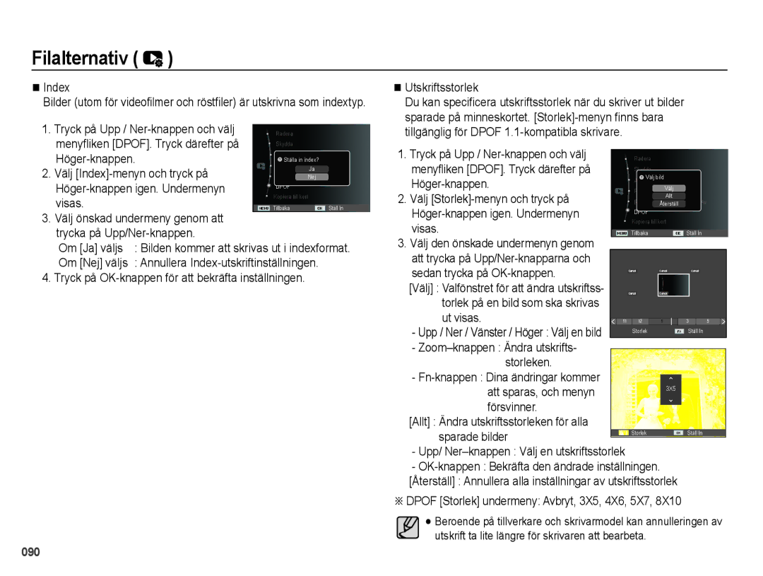 Samsung EC-WB5000BPBE2 manual Index, Tryck på Upp / Ner-knappen och välj, Menyfliken DPOF. Tryck därefter på, Höger-knappen 