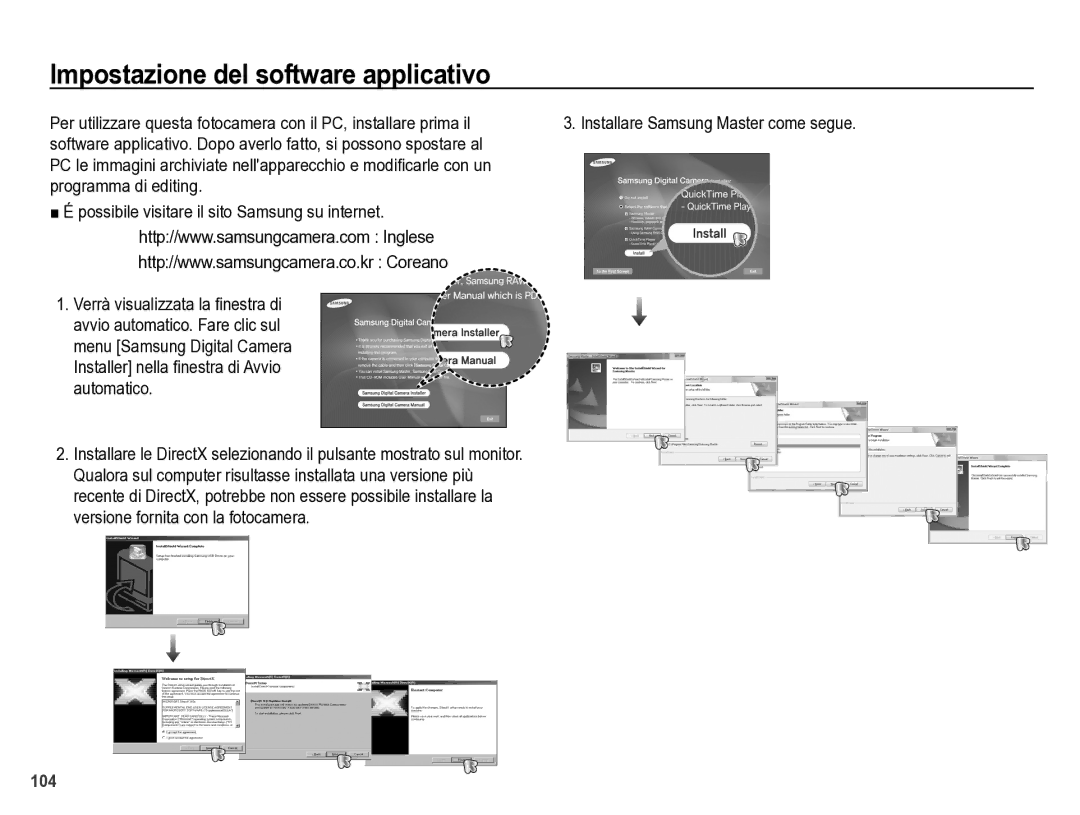 Samsung EC-WB5000BPBIT manual Impostazione del software applicativo, Installare Samsung Master come segue 