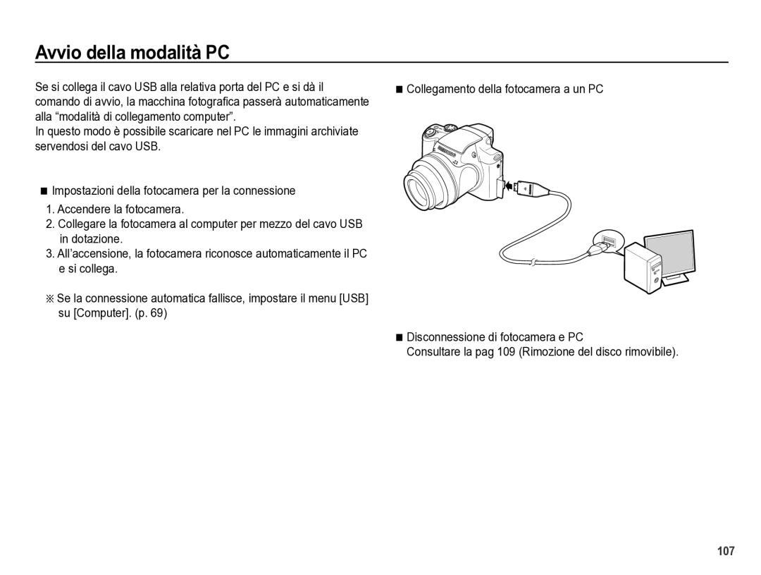 Samsung EC-WB5000BPBIT manual Avvio della modalità PC 