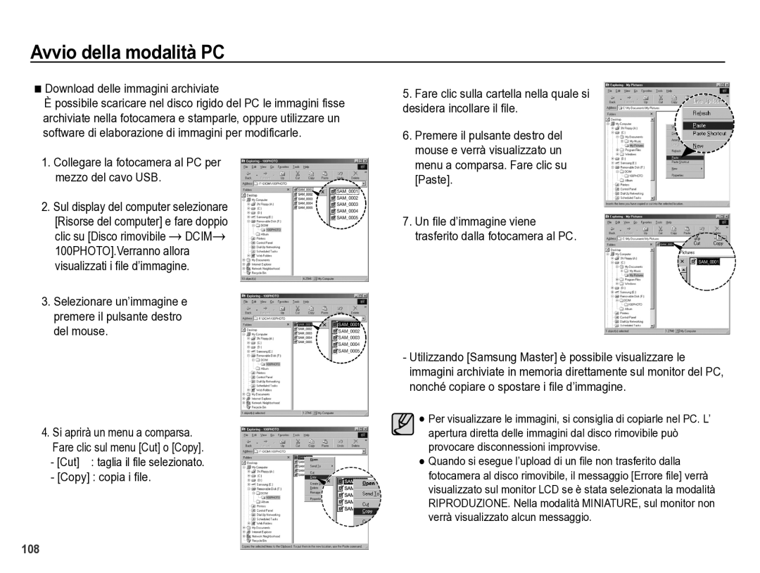 Samsung EC-WB5000BPBIT manual Download delle immagini archiviate, Collegare la fotocamera al PC per mezzo del cavo USB 