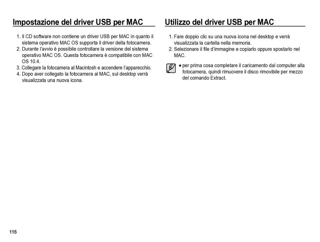 Samsung EC-WB5000BPBIT manual Impostazione del driver USB per MAC, Utilizzo del driver USB per MAC 