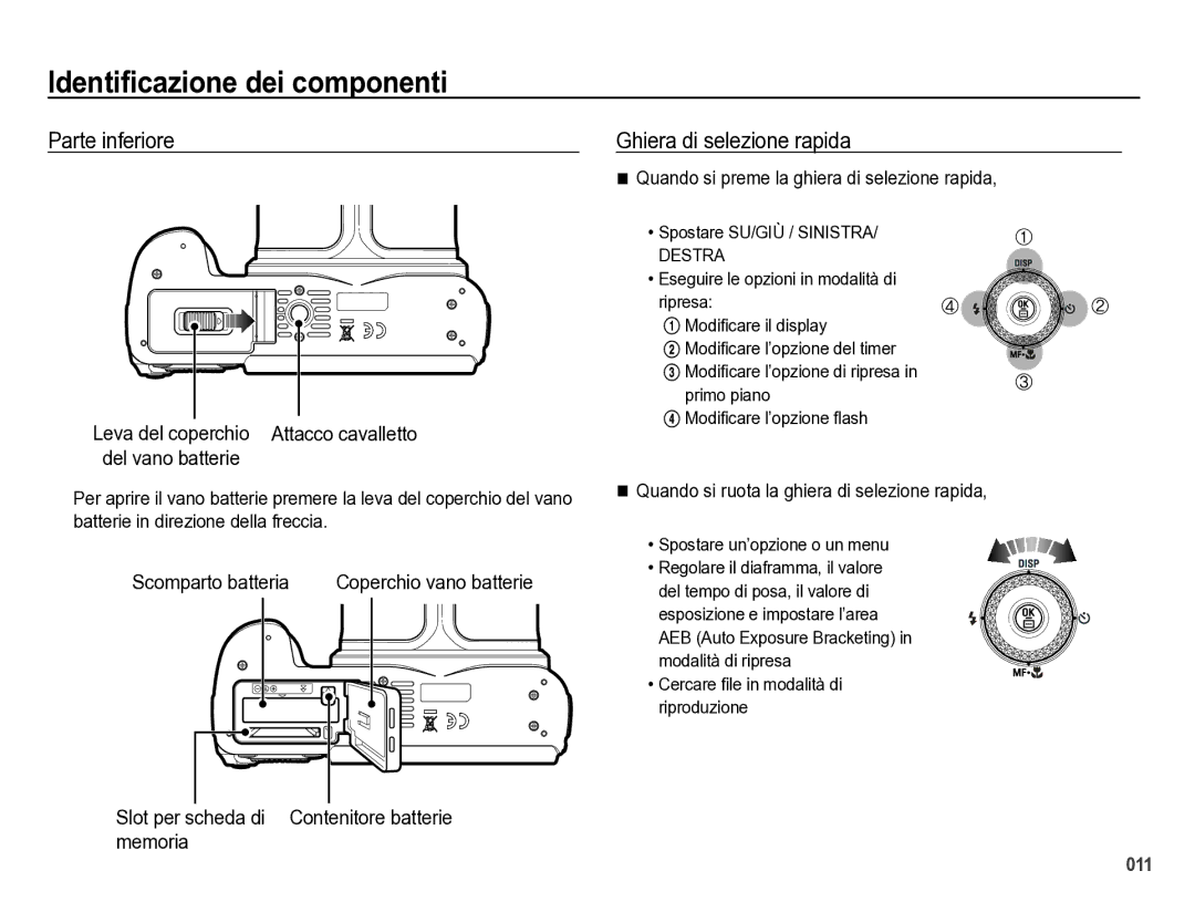 Samsung EC-WB5000BPBIT manual Parte inferiore, Ghiera di selezione rapida, Quando si preme la ghiera di selezione rapida 