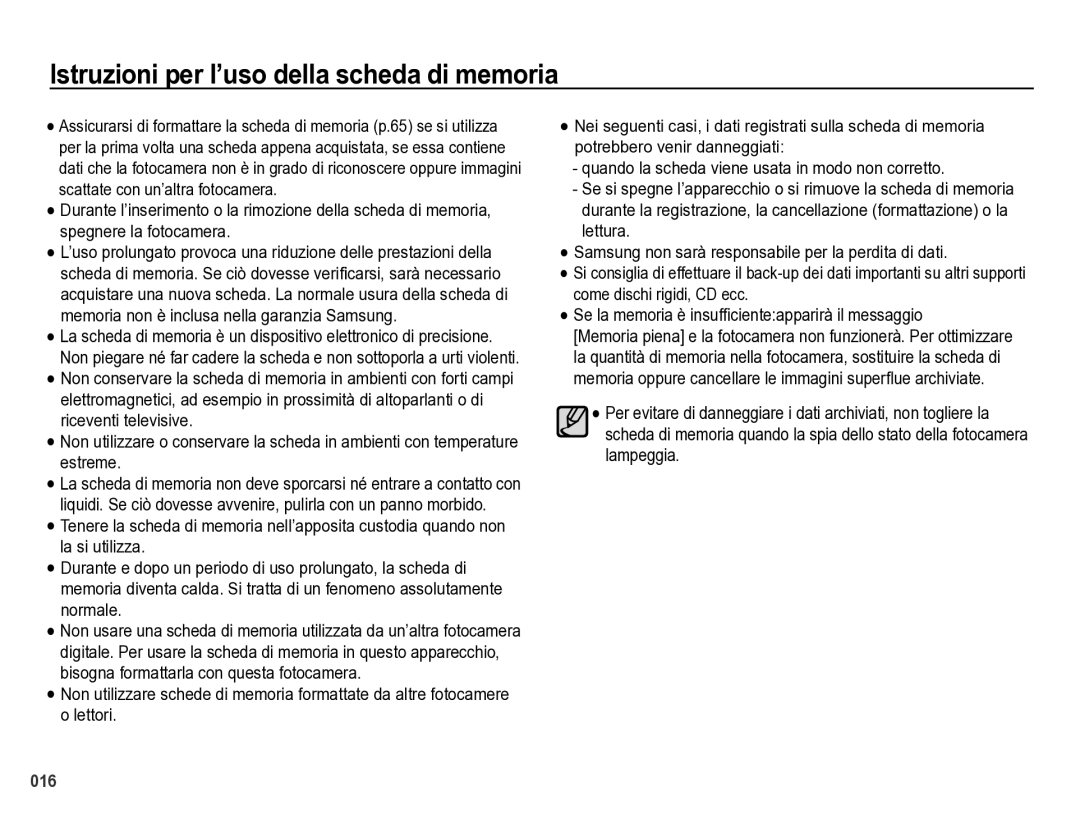 Samsung EC-WB5000BPBIT manual Istruzioni per l’uso della scheda di memoria 