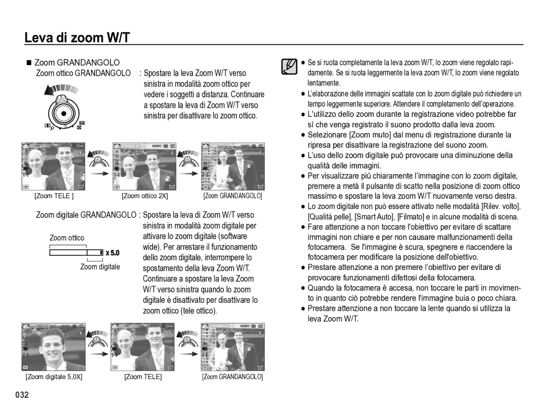 Samsung EC-WB5000BPBIT manual Zoom Grandangolo, Vedere i soggetti a distanza. Continuare 