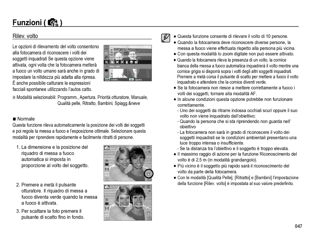 Samsung EC-WB5000BPBIT manual Rilev. volto, Normale 