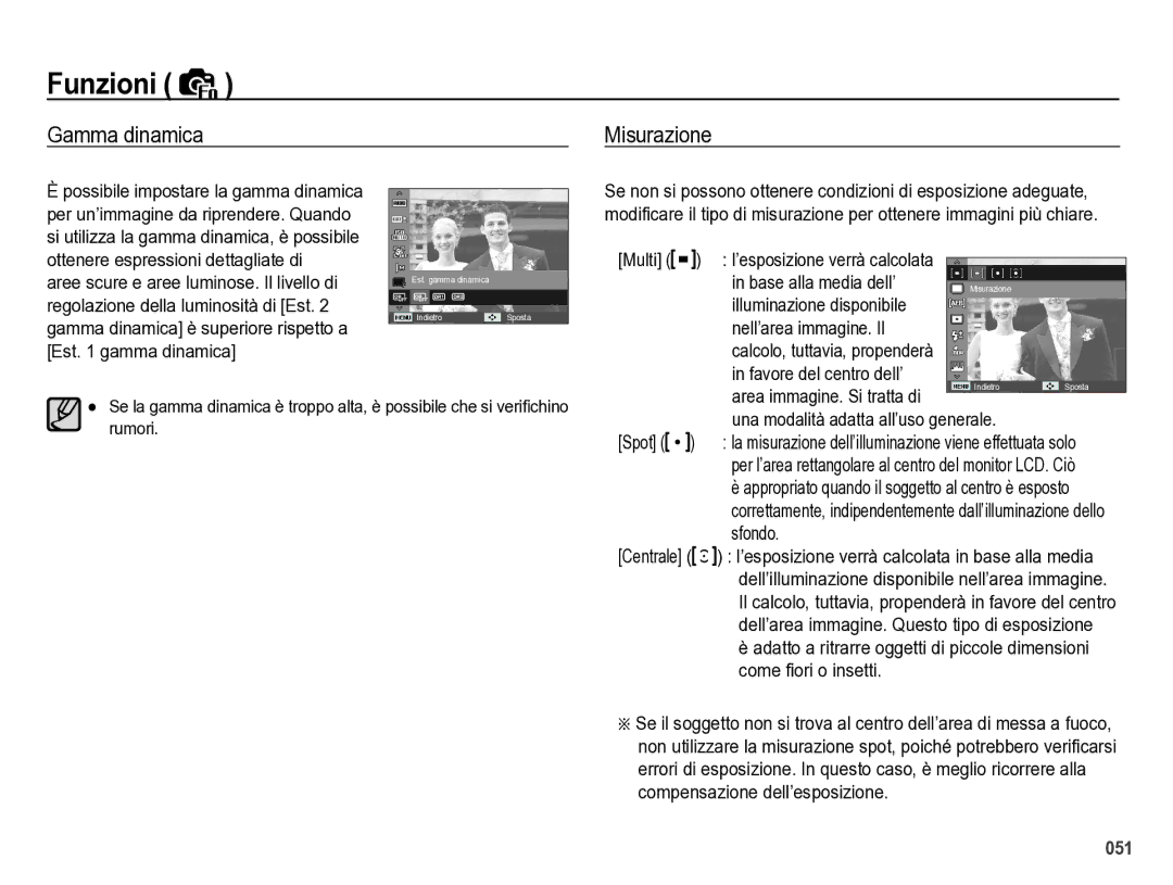 Samsung EC-WB5000BPBIT manual Gamma dinamica Misurazione, Multi l’esposizione verrà calcolata Base alla media dell’ 