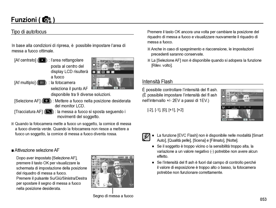 Samsung EC-WB5000BPBIT manual Tipo di autofocus, Intensità Flash 