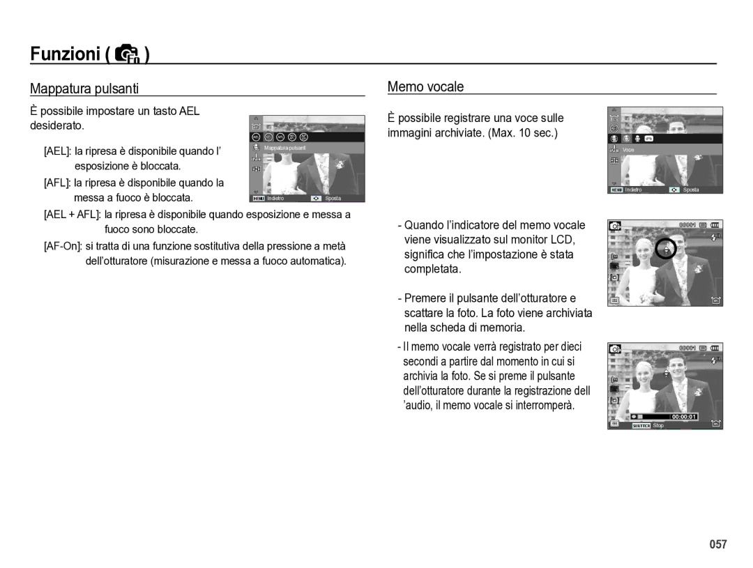 Samsung EC-WB5000BPBIT manual Mappatura pulsanti Memo vocale, Possibile impostare un tasto AEL desiderato 