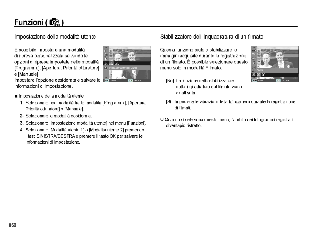 Samsung EC-WB5000BPBIT manual Impostazione della modalità utente 