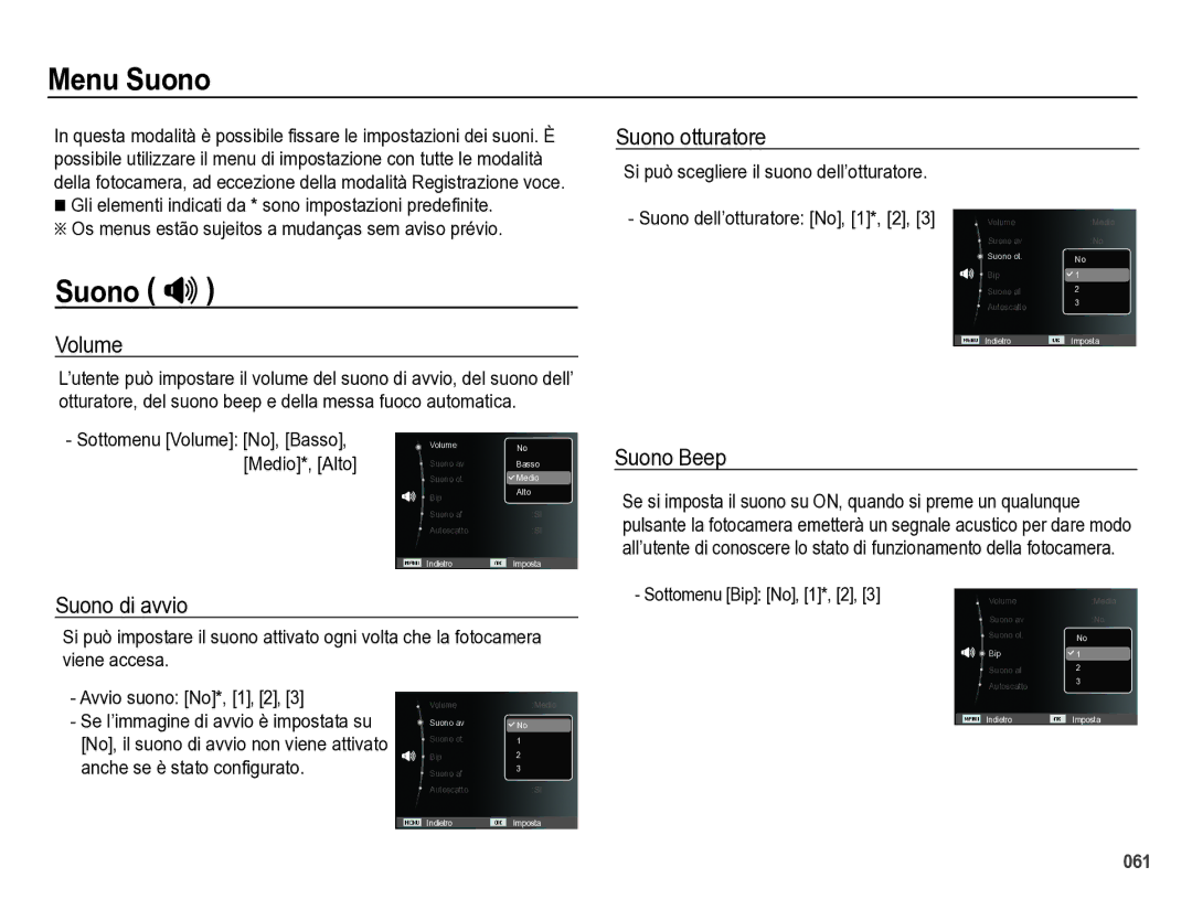 Samsung EC-WB5000BPBIT manual Menu Suono, Suono # 