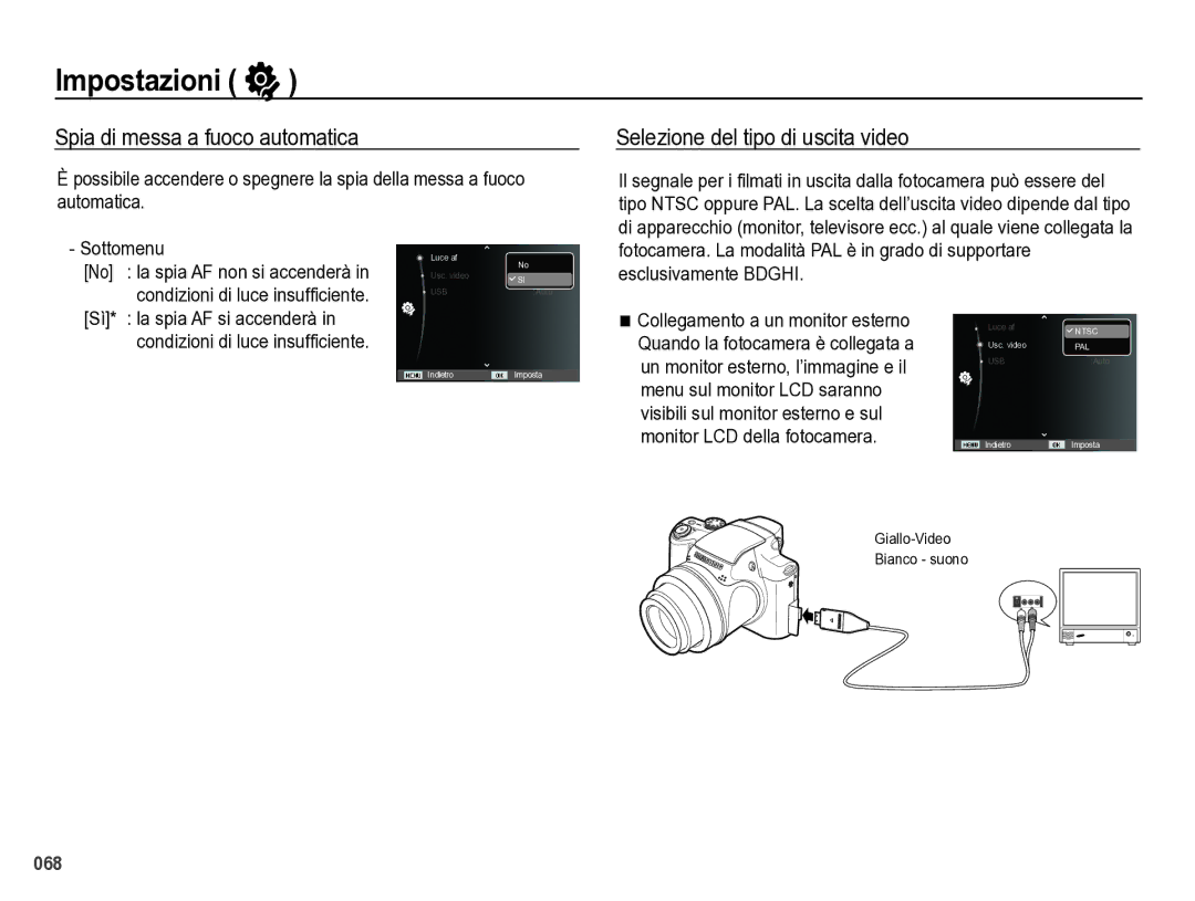 Samsung EC-WB5000BPBIT manual Spia di messa a fuoco automatica, Selezione del tipo di uscita video 