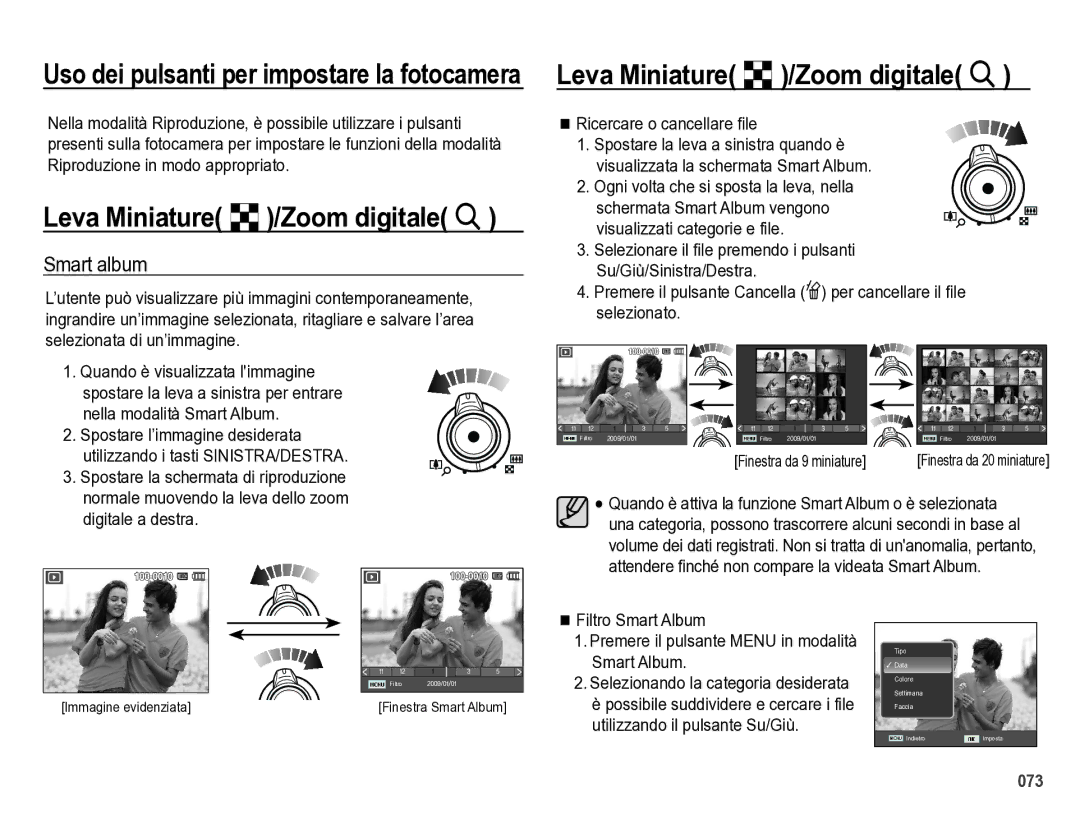 Samsung EC-WB5000BPBIT manual Leva Miniature º/Zoom digitale í, Leva Miniature º /Zoom digitale í, Smart album 