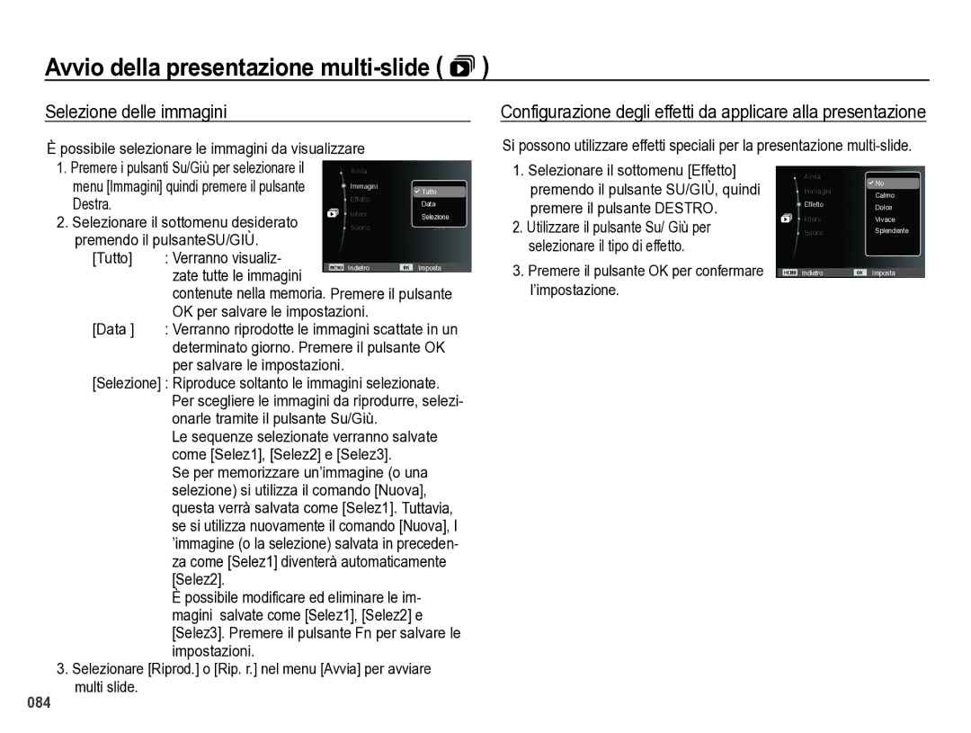 Samsung EC-WB5000BPBIT manual Avvio della presentazione multi-slide , Selezione delle immagini, Destra 