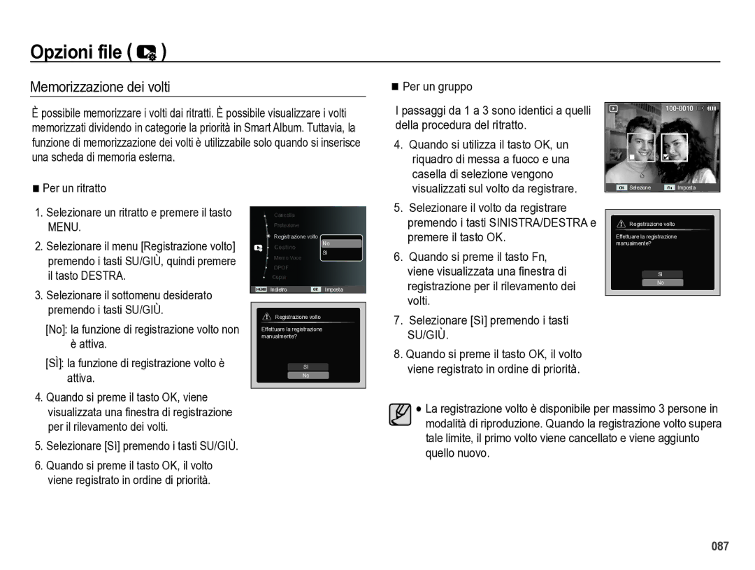 Samsung EC-WB5000BPBIT manual Memorizzazione dei volti 