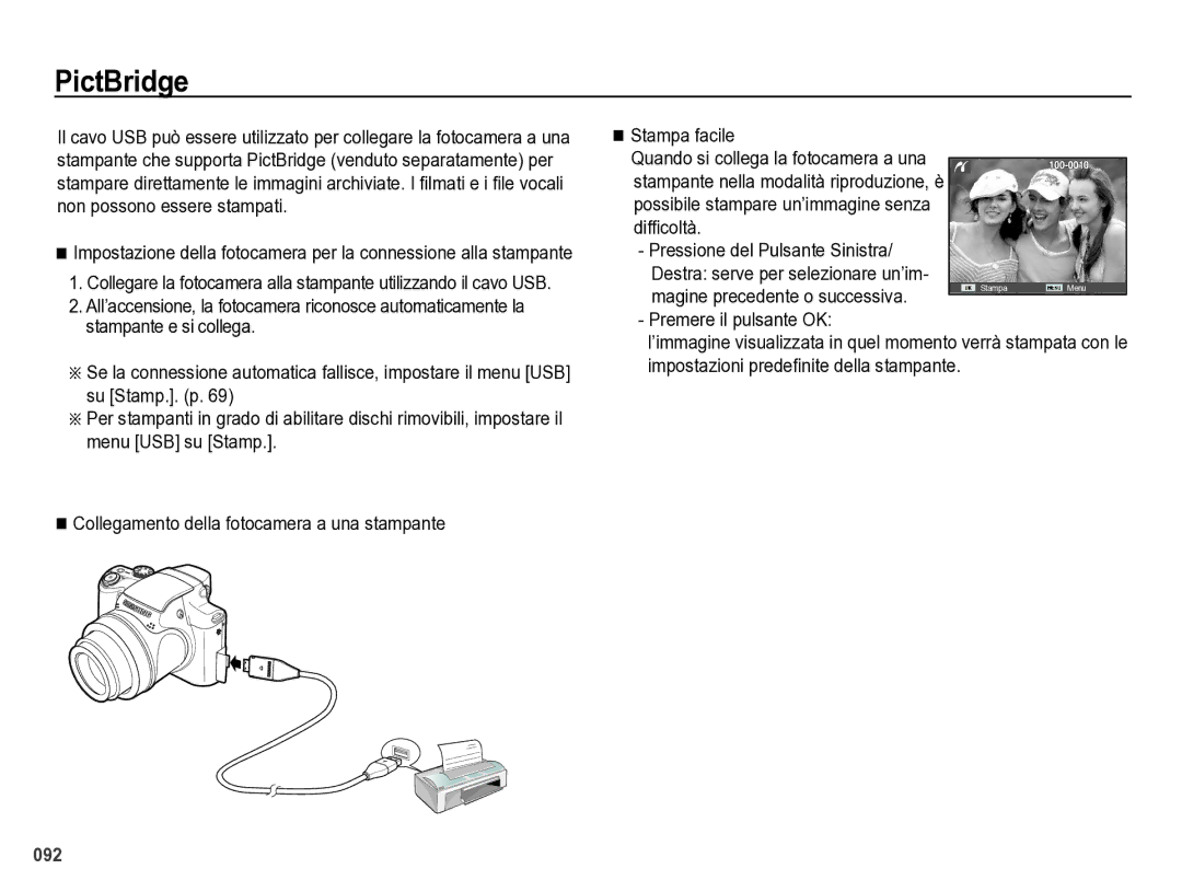 Samsung EC-WB5000BPBIT manual PictBridge, Magine precedente o successiva 