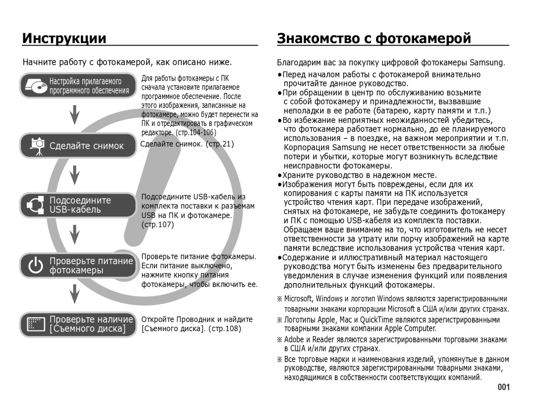 Samsung EC-WB5000BPBRU manual Инструкции, Знакомство с фотокамерой, Начните работу с фотокамерой, как описано ниже 