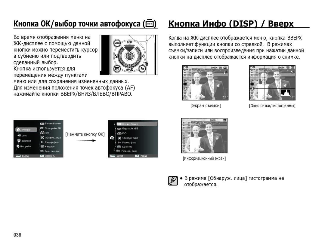 Samsung EC-WB5000BPBRU manual Режиме Обнаруж. лица гистограмма не отображается, Информационный экран 