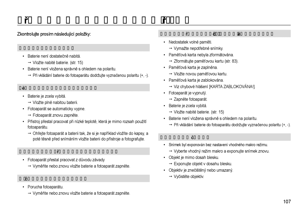 Samsung EC-WB500ABP/E3, EC-WB500BBP/E3 manual Dříve než kontaktujete servisní středisko 