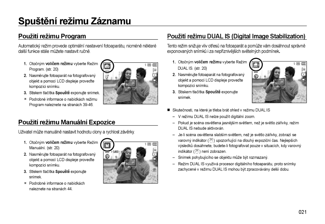 Samsung EC-WB500ABP/E3, EC-WB500BBP/E3 manual 021, Otočným voličem režimu vyberte Režim Manuální. str 