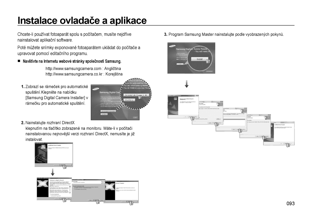 Samsung EC-WB500ABP/E3 manual Instalace ovladače a aplikace, 093, Navštivte na Internetu webové stránky společnosti Samsung 