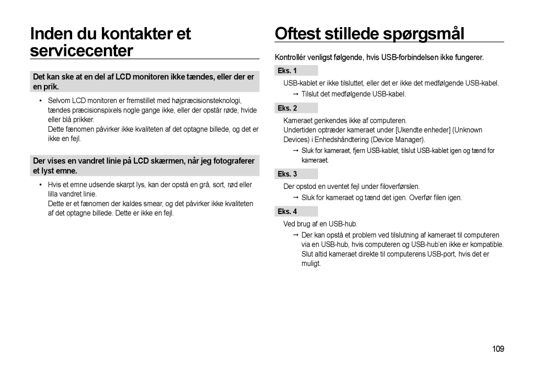 Samsung EC-WB500ABP/E2, EC-WB500BBP/E2, EC-WB500BBA/E2 manual Oftest stillede spørgsmål, En prik, Et lyst emne, 109, Eks 