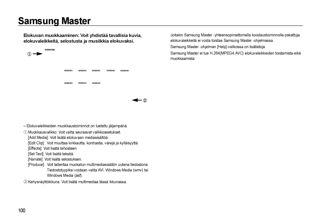 Samsung EC-WB500ABP/E2, EC-WB500BBP/E2, EC-WB500BBA/E2 manual Elokuvaleikkeiden muokkaustoiminnot on lueteltu jäljempänä 