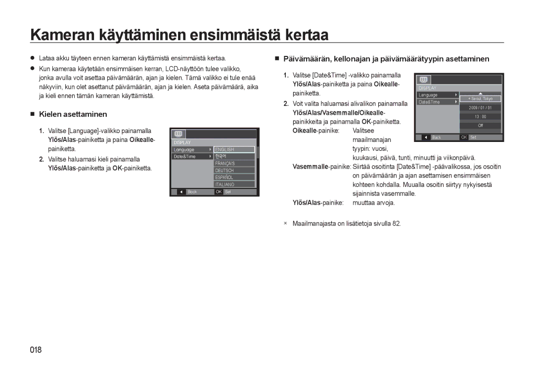 Samsung EC-WB500BBA/E2 Kameran käyttäminen ensimmäistä kertaa, Päivämäärän, kellonajan ja päivämäärätyypin asettaminen 