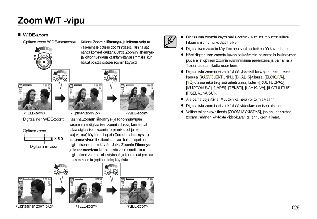 Samsung EC-WB500BBP/E2, EC-WB500BBA/E2, EC-WB500ABP/E2 manual „ WIDE-zoom, Itselaukaisu 