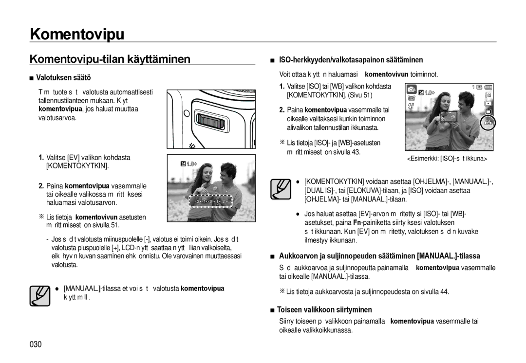 Samsung EC-WB500BBA/E2, EC-WB500BBP/E2, EC-WB500ABP/E2 manual Komentovipu-tilan käyttäminen, Komentokytkin 