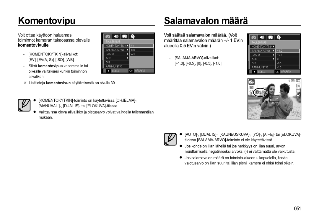 Samsung EC-WB500BBA/E2, EC-WB500BBP/E2 Komentovipu Salamavalon määrä, ※ Lisätietoja komentovivun käyttämisestä on sivulla 