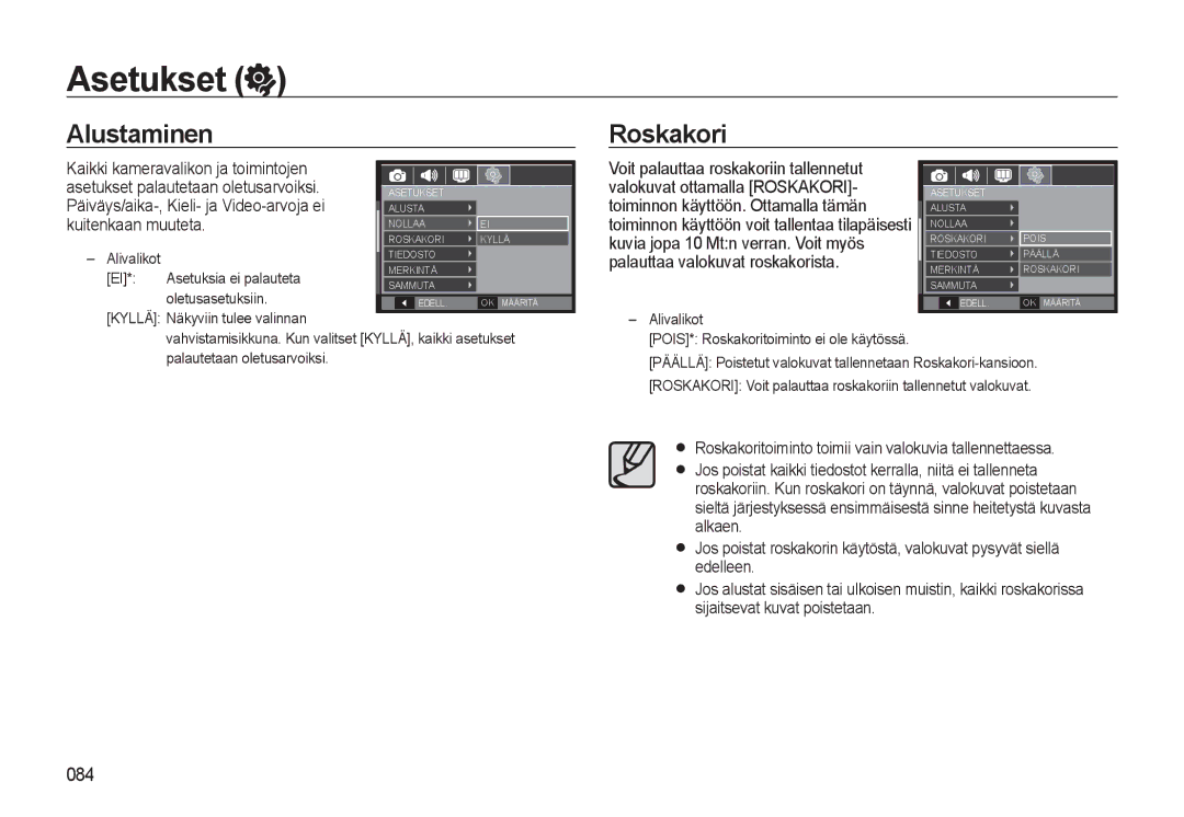 Samsung EC-WB500BBA/E2, EC-WB500BBP/E2, EC-WB500ABP/E2 manual Alustaminen, Roskakori 