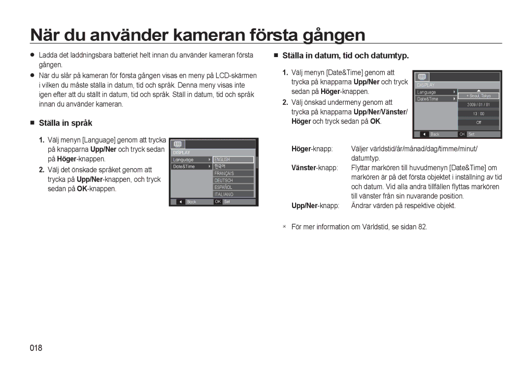 Samsung EC-WB500BBA/E2, EC-WB500BBP/E2, EC-WB500ABP/E2 manual När du använder kameran första gången, Ställa in språk, 018 