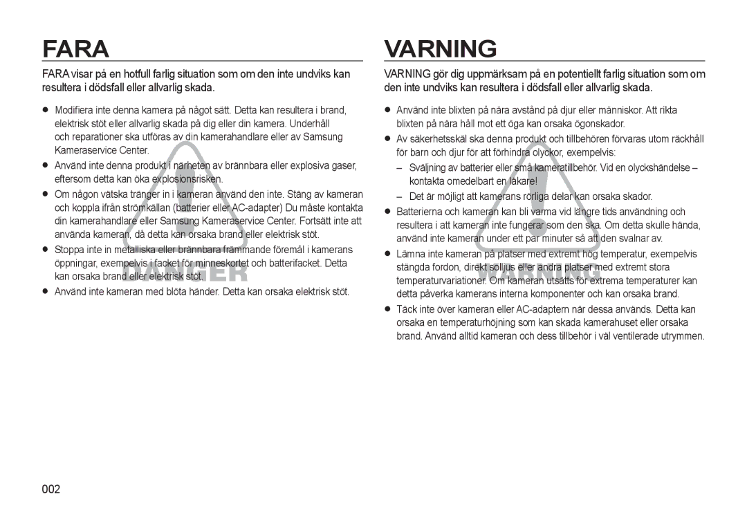 Samsung EC-WB500BBP/E2, EC-WB500BBA/E2, EC-WB500ABP/E2 manual Fara, 002 