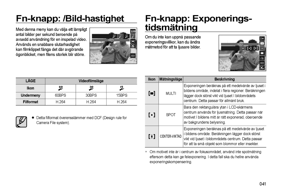 Samsung EC-WB500BBP/E2 Fn-knapp /Bild-hastighet Fn-knapp Exponerings- tidsmätning, Mätmetod för att ta ljusare bilder, 041 